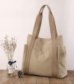 3226 THICK CANVAS TOTE BAG SHOULDER (KHAKHI) - Image 3