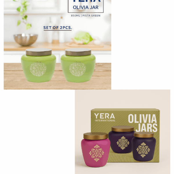 3837 YERA OLIVIA GOLDEN FLORAL GLASS JAR GREY 2PC