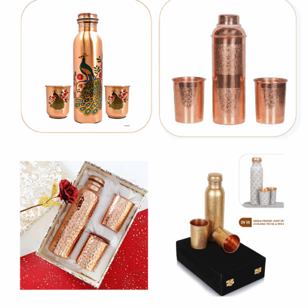 1550 COPPER BOTTLE 1 LTR WITH 2 GLASS SET-PRINTED