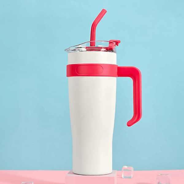 1037 WHITE & RED TUMBLER WITH STICKER