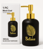 7188 BLACK COL GOLD DECAL 300 ML GLASS SOAP DISPENSER H8407BK