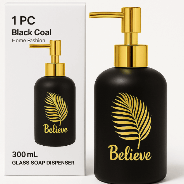 7188 BLACK COL GOLD DECAL 300 ML GLASS SOAP DISPENSER H8407BK